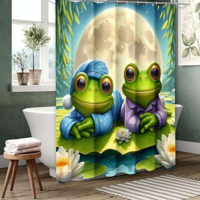 Animal Frog And Lotus Bathing Curtain  Bathroom Shower Curtain Waterproof With 12 Hooks Home Deco Free Ship