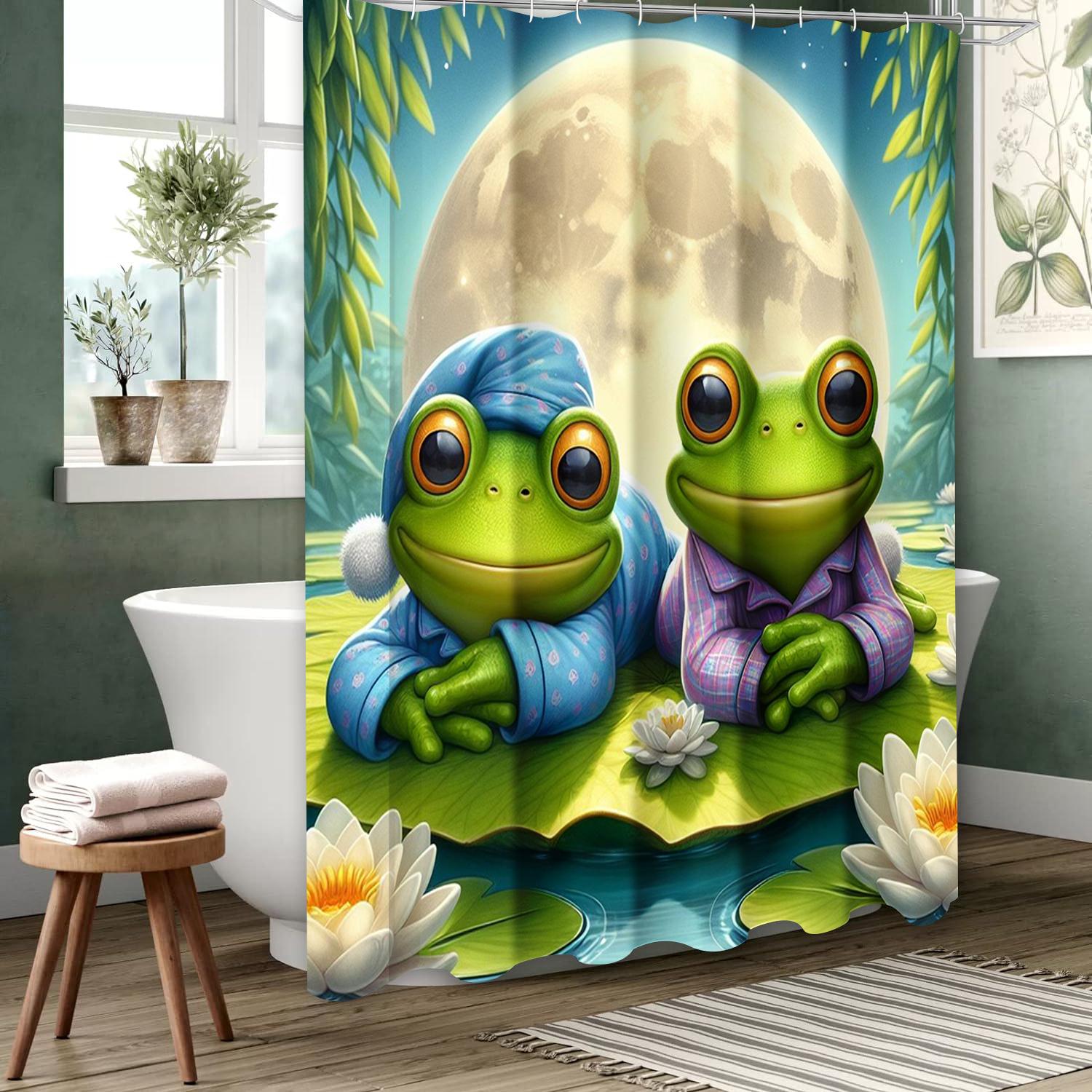 Baifenbai Home Furnishing Black Animal Frog And Lotus Bathing Curtain Bathroom Shower Curtain Waterproof With 12 Hooks Home Deco Free Ship