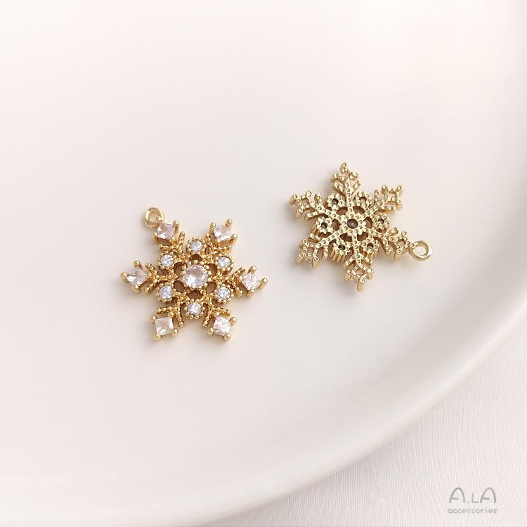 14K Gold-Plated Snowflake Pendant with Zircon for DIY Jewelry