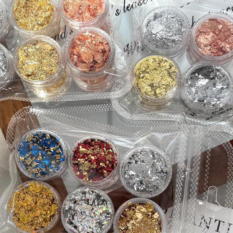 6 Gläser Nagelflocken Goldfolienpapier Set Gold Silber Unregelmäßige Pailletten Nagelkunst Pailletten Dekorationen Glitzer Aufkleber Für Maniküre