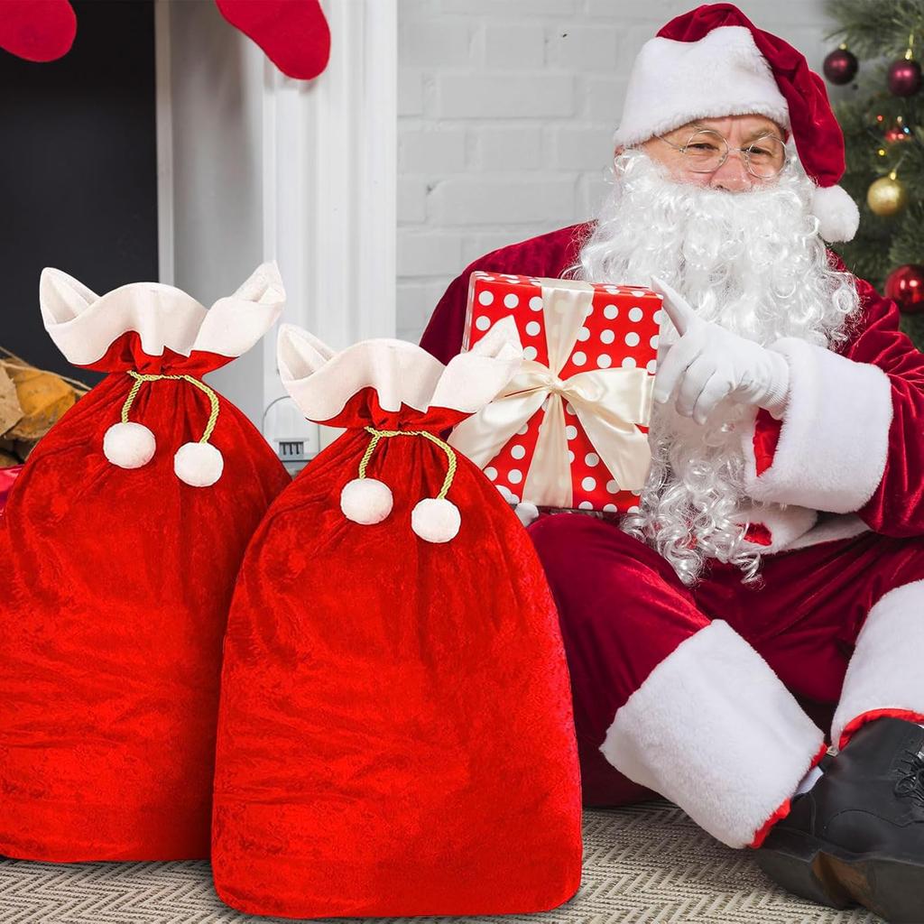 Large Christmas Santa Sack Red Velvet Santa Claus Bags Candies Goodie Wrapping Sack Drawstring Christmas Present Gift Pouch