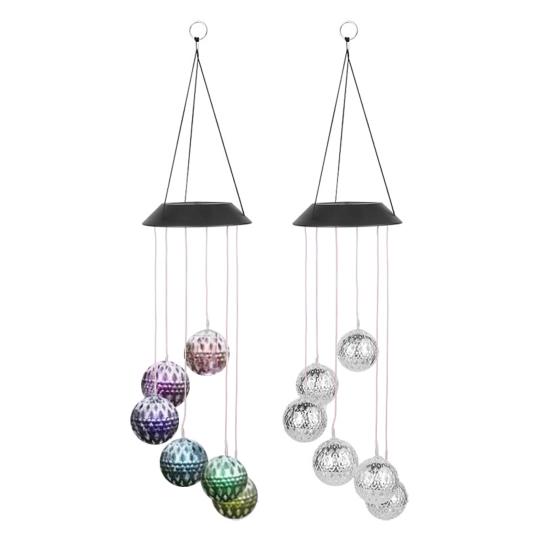 Solar Wind Chime Garden Metal Orb Wind Chime with Color-Changing Solar Lights