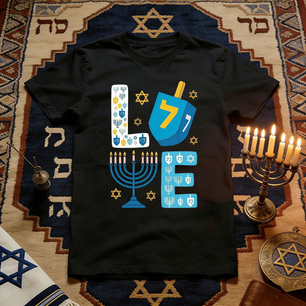 Love Cute Hanukkah Dreidel Unisexorah Chanukah Jewish Holiday TShirt Women Unisex Cotton Graphic T Shirts Festival Shortsleev S