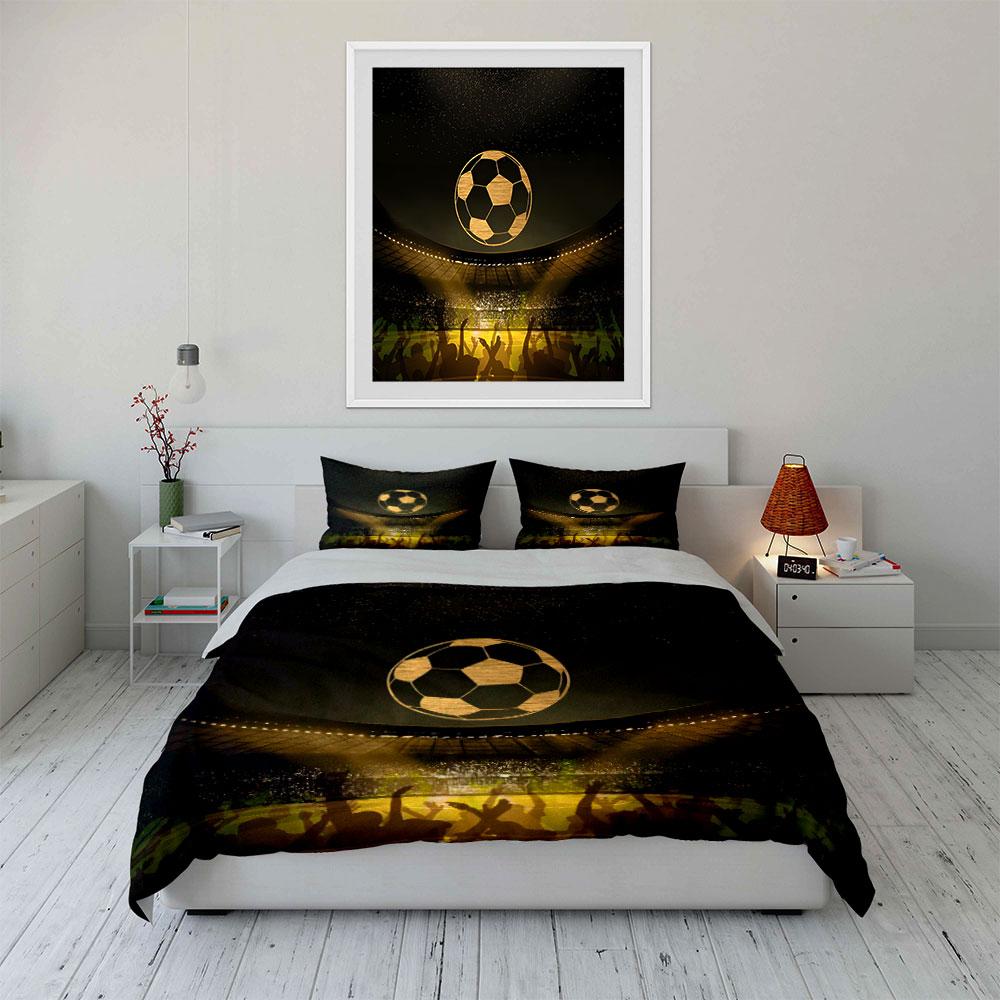 Golden Soccer Stadium Theme Art 3Pc,Multiple Sizes Kid'S And Adults' Bedroom Exquisite 3Pc Bedding Set, Gift