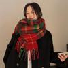 Korean Style Christmas Plaid Thickened Warm Long Scarf and Shawl