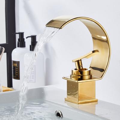 Waschbecken Armatur Moderne Badezimmer Mischbatterie Schwarz Gold Waschbecken Armatur Einhebel Warm und Kalt Wasserfall Armatur