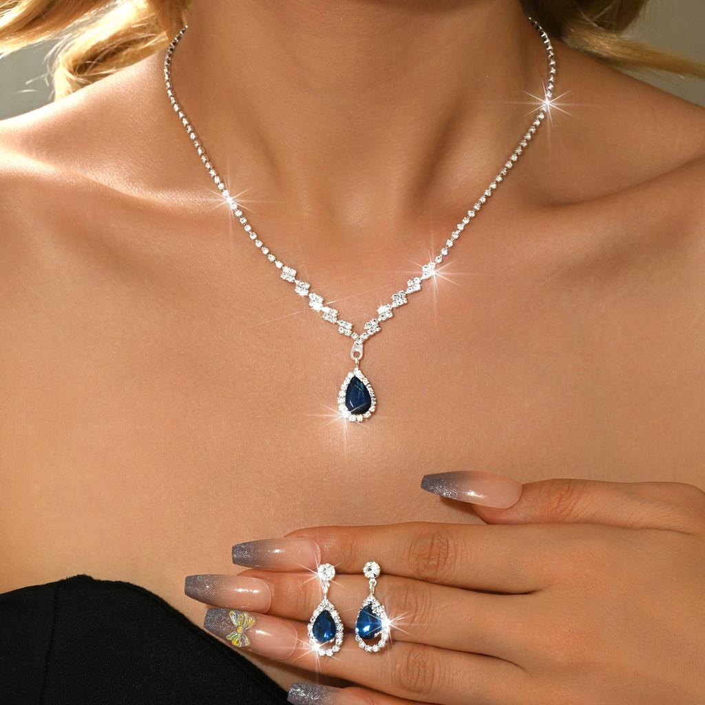 Brautschmuck Halskette Armband Set Strass Zirkon Hochzeitskleid Damen Hochzeitsaccessoires Premium Zweiteiliges Set