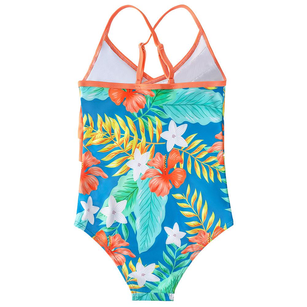 Cute Summer Kids Baby Girl Swimwear Flower Print Ruffle Sleeveless Swimming Bathing Suit Holiday Beachwear One Piece Bodysuit