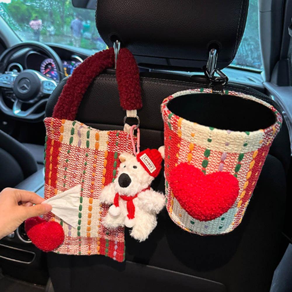 

Hanging Car Hanging Tissue Bag Cute Vehicle Trash Bin Auto Seat Back Storage Bag Umbrella Storage Trash can-Red