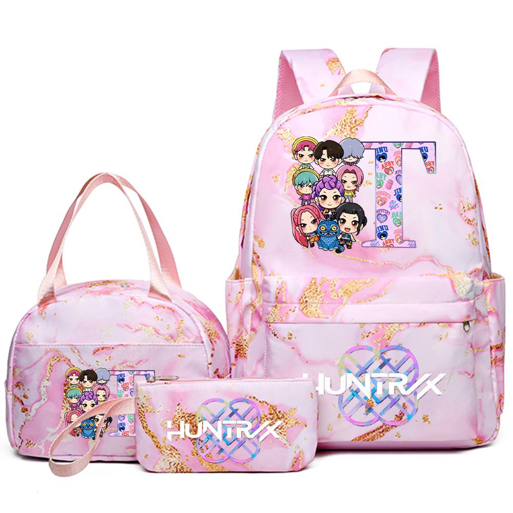3Pcs/set 26 English Letter Kpop Printed Backpack Handbag Pencil Case for Teenager Student Girl Boy Bookbag Schoolbag Women Large Capacity Travel Bag