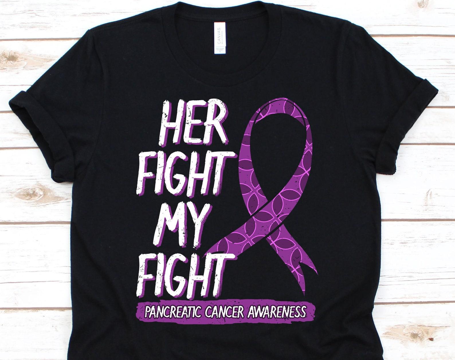 Her Fight Is My Fight Shirt, Cancer Awareness Gift For Pancreatic Cancer Warrior Fighter Survivor, Pancreatic Cancer Ribbon Tshirt M