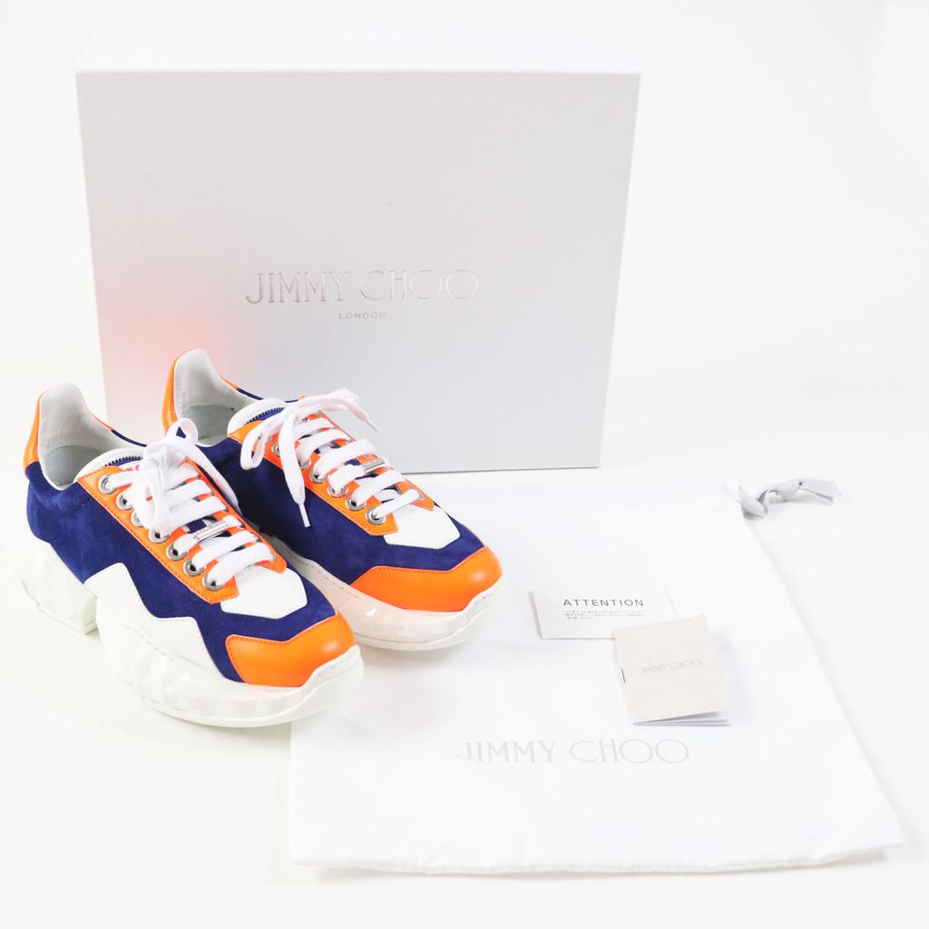 Pristine JIMMY CHOO sneakers DIAMOND Cobalt Neon Orange Calf leather Women 36 Used