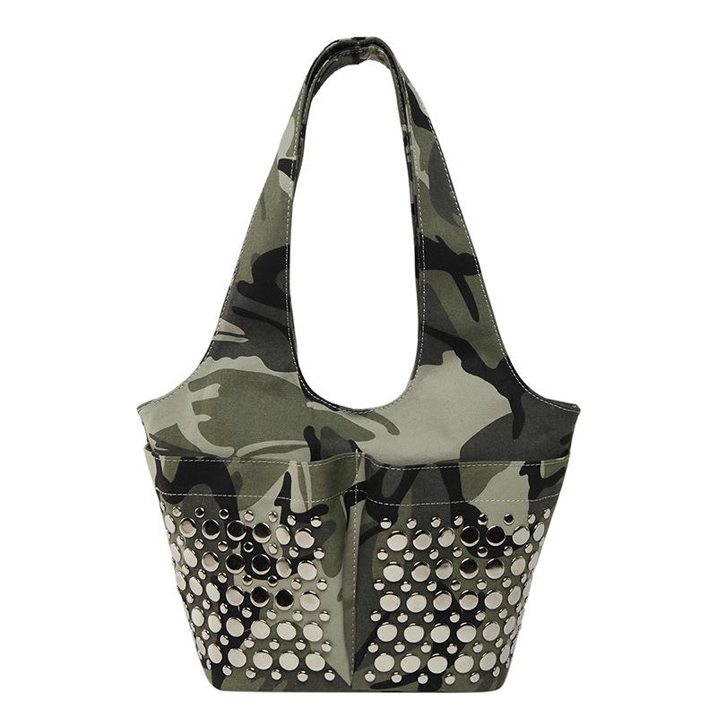 Women bags women's bags 2025 new European and American fashion rivet shoulder bag large capacity hand bucket bag