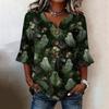 Women's Casual Button Front V-Neck Halloween Print Loose Fit Ruffled Sleeve Blouse