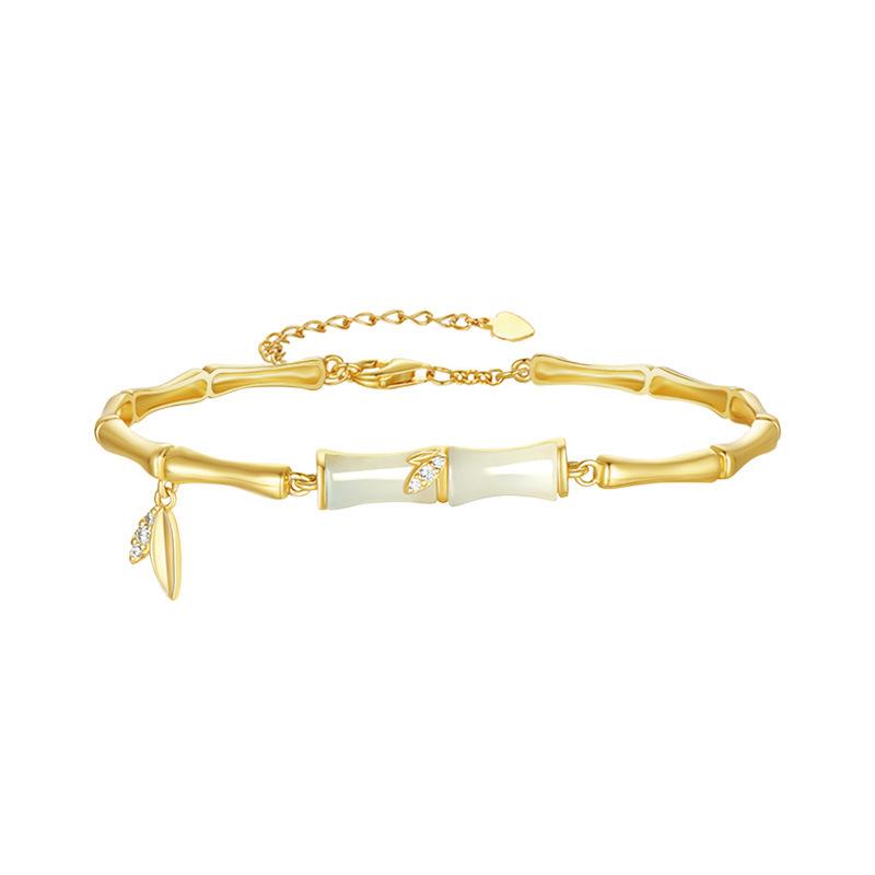 Exquisite 999 Sterling Silver Bamboo Hetian Jade Bracelet – Elegant Hand Jewelry Gift for Men and Women Pure Silver