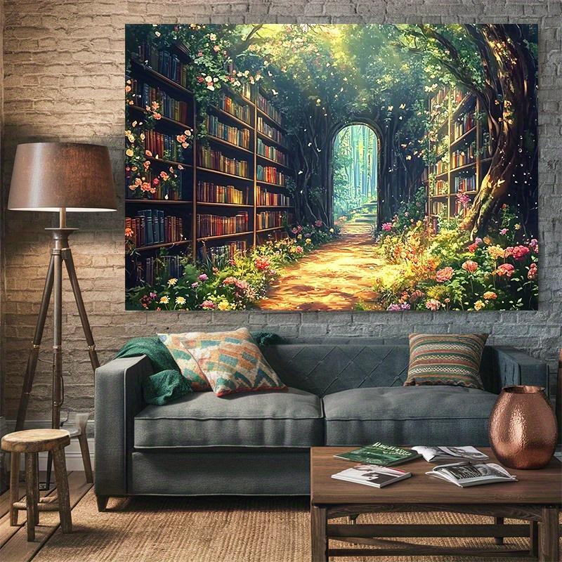 VIKAMA Forest Path Library Tapestry Study Desk Decor Backdrop Bedroom Headboard Wall Cloth Dorm Renovation Hanging Lightweight