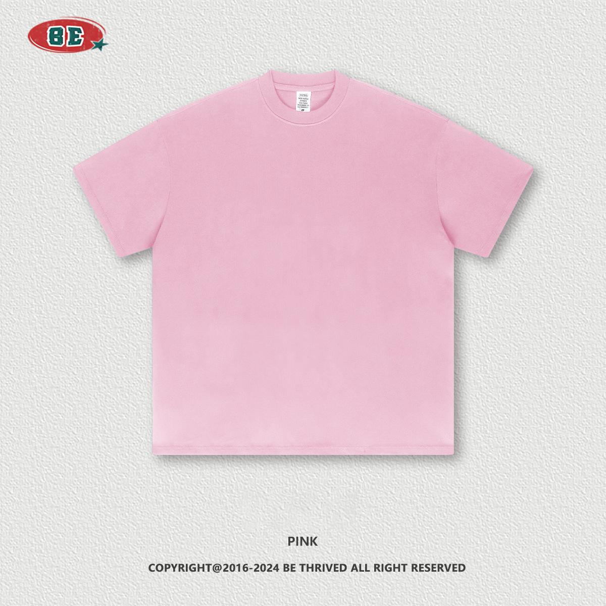 2024 футболка из чистого хлопка тяжелый вес 425 г однотонная с открытыми плечами с короткими рукавами свободная модная брендовая пара с короткими рукавами XS розовый 2569₽