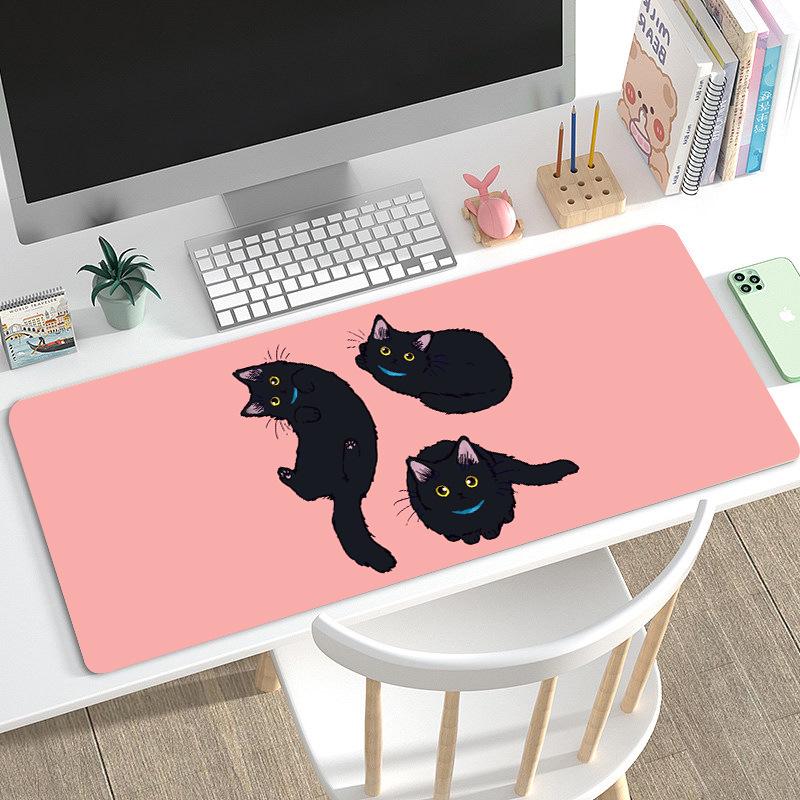 Duża Urocza Czarna Kreskówkowa Podkładka pod Mysz dla Dziewcząt - Podkładka pod Klawiaturę i na Biurko do Gier i Biura