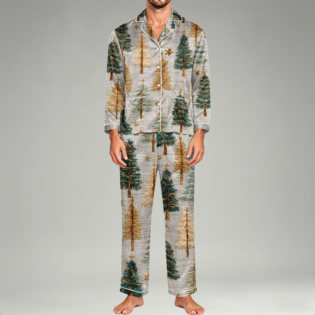 Men's Long Sleeve Button Down Pajama Set with Pants, 2-Piece Loungewear Sleepwear