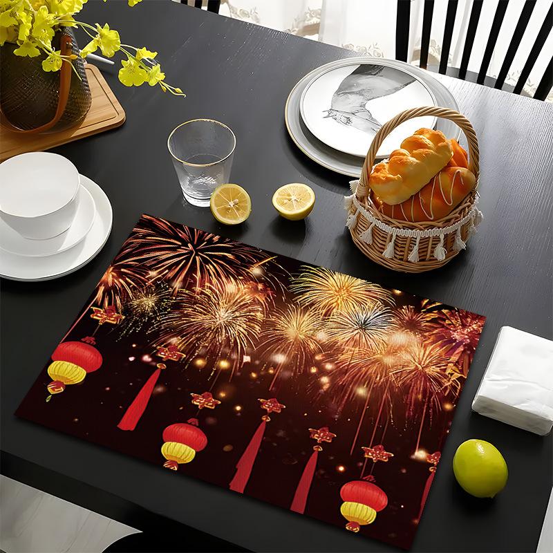 Frohes Neues Jahr Tischsets Baum Muster Tischsets Hitzebeständige Leinen Tischsets für Esszimmer- und Küchendekoration für Feiertagsmahlzeiten, Zusammenkünfte, Partytisch