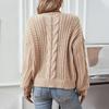 European and American Solid Color Cable Sweater Women's Autumn and Winter New Retro Loose Lantern Sleeve Knitted Sweater