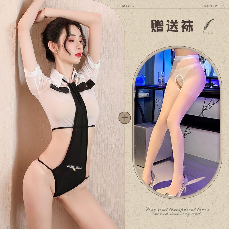 New sexy underwear neck split clothes hot policewoman professional suit sexy perspective temptation