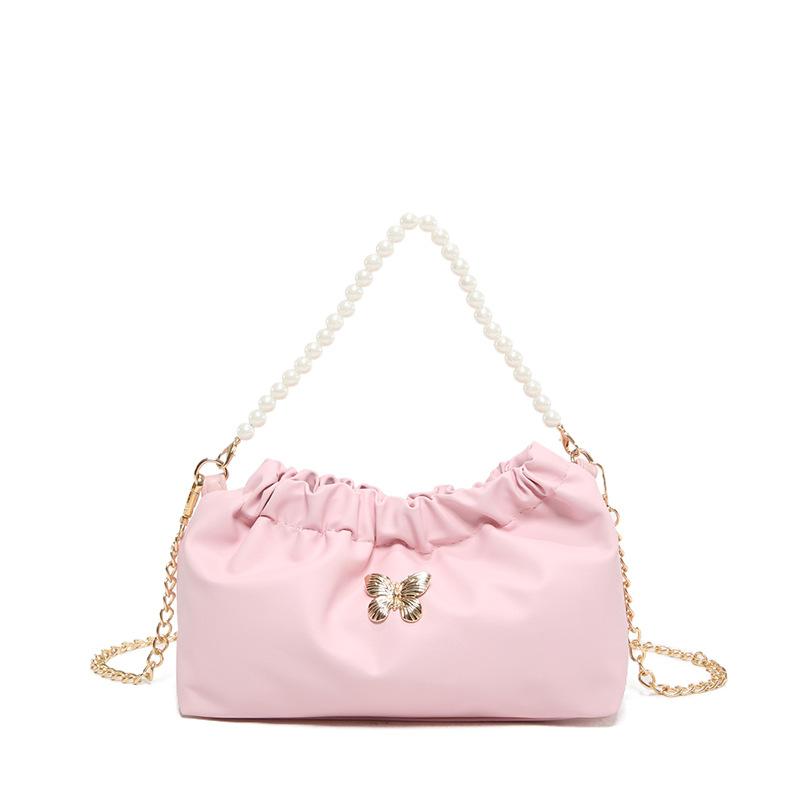 

Textured retro versatile bucket bag fashionable niche chain bag women s spring shoulder messenger commuter bag рожевий