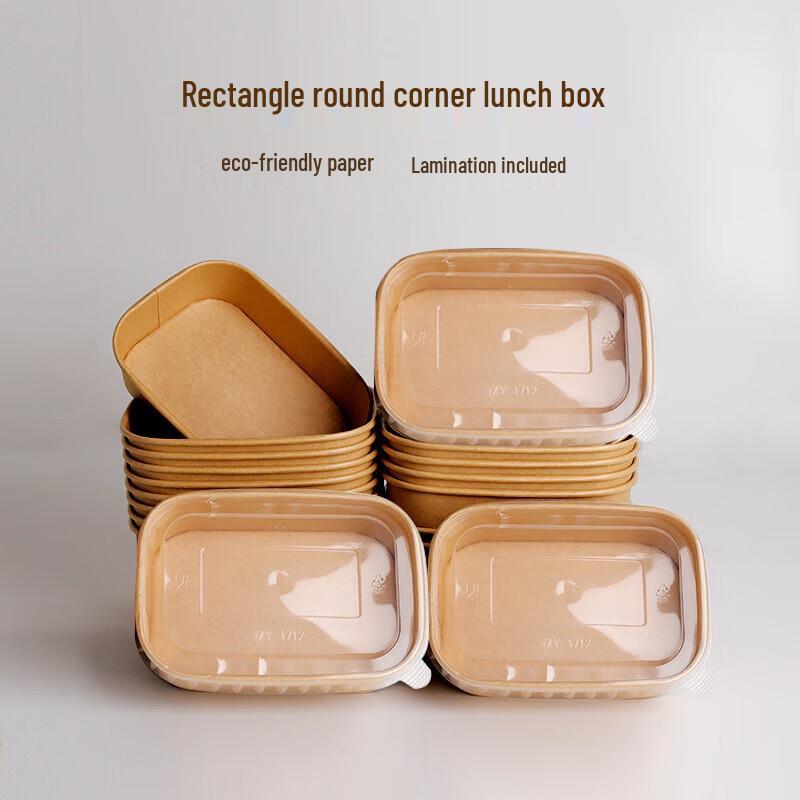Pabei Einweg-Kraftpapier Quadratische Mahlzeitenbox mit Deckel