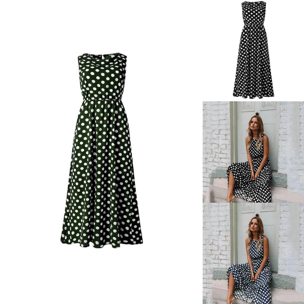 Stylish Womens Sleeveless Polka Dot Maxi Dress Perfect For Summer Beach Holidays