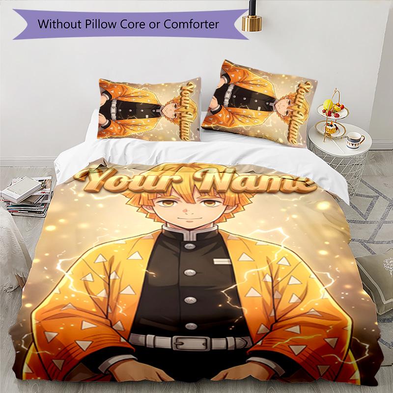 3pcs Agatsuma Zenitsu Cover Set - Personalized Name, HD Printed Bedding with 1 Cover and 2 Pillowcases - Perfect for Home Decor, Easy Care