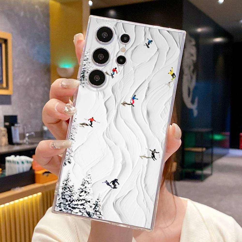 Skiing sports art oil painting style Phone Case For SamsungS25,24,23,22,21,30,Ultra,20,Plus,Lite,Soft Silicone Transparent Cover