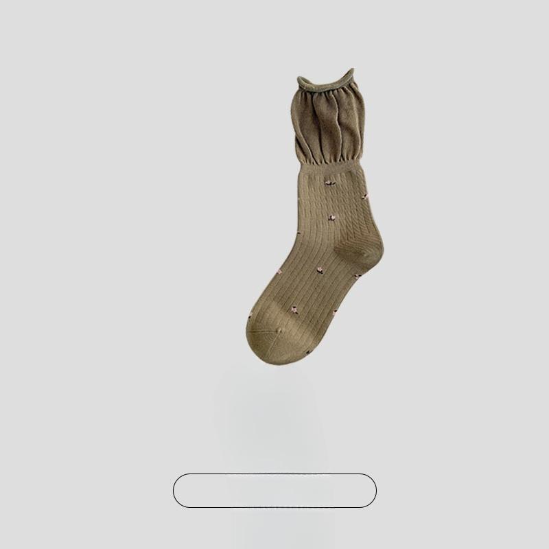 Female Autumn and Winter Broken Flower Bubble Mouth Deodorant Breathable Boneless Long Tube Pile Pile Cotton Socks