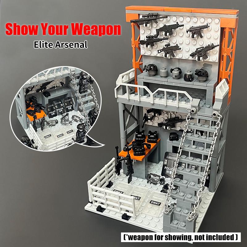 WW2 Military Arsenal Arms Display MOC Brick Scale Model DIY Assembly Scene Collection Kid Boy Learning Educational Block Toy Gift Present