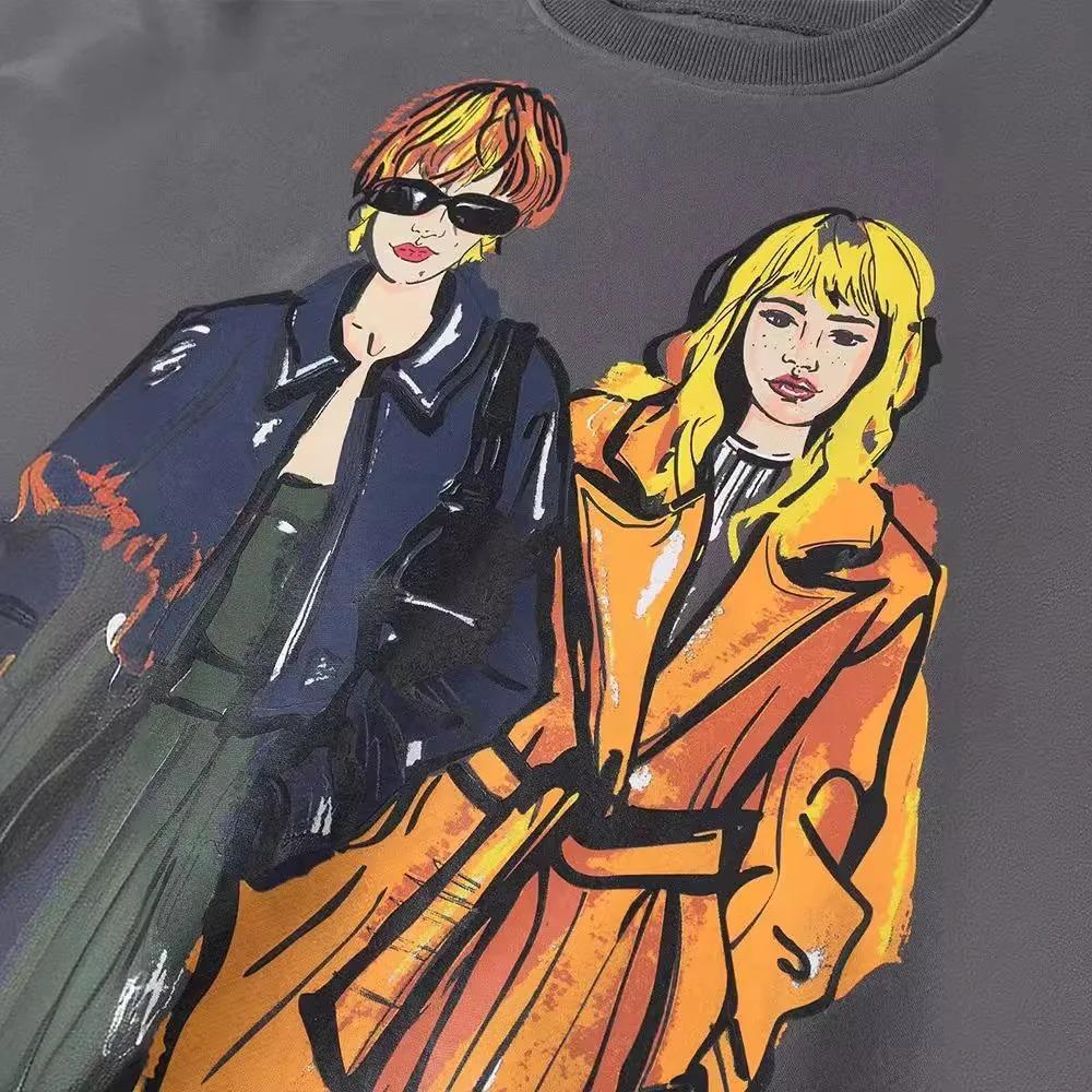 Frauen Sweatshirts 2024 Neue Mode Schönheit Mädchen Drucken Casual Sweatshirts Weibliche O Neck Hoodies Chic Pullover Tops