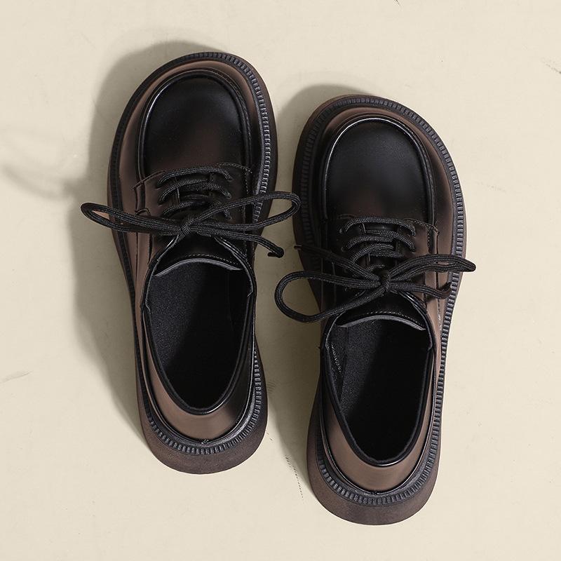 Black Big Head and Small Leather Shoes Women's Summer 2025 New Jk Single Shoes British Style Muffin Platform Loafer Shoes