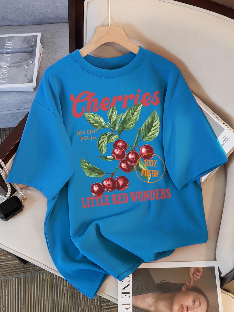 Wiśnie 100% Świeże Małe Czerwone Cuda Design Damska Koszulka Codzienna Luźna Koszulki Hip Hop Bawełna Odzież Sportowa Letnia Miękki Top