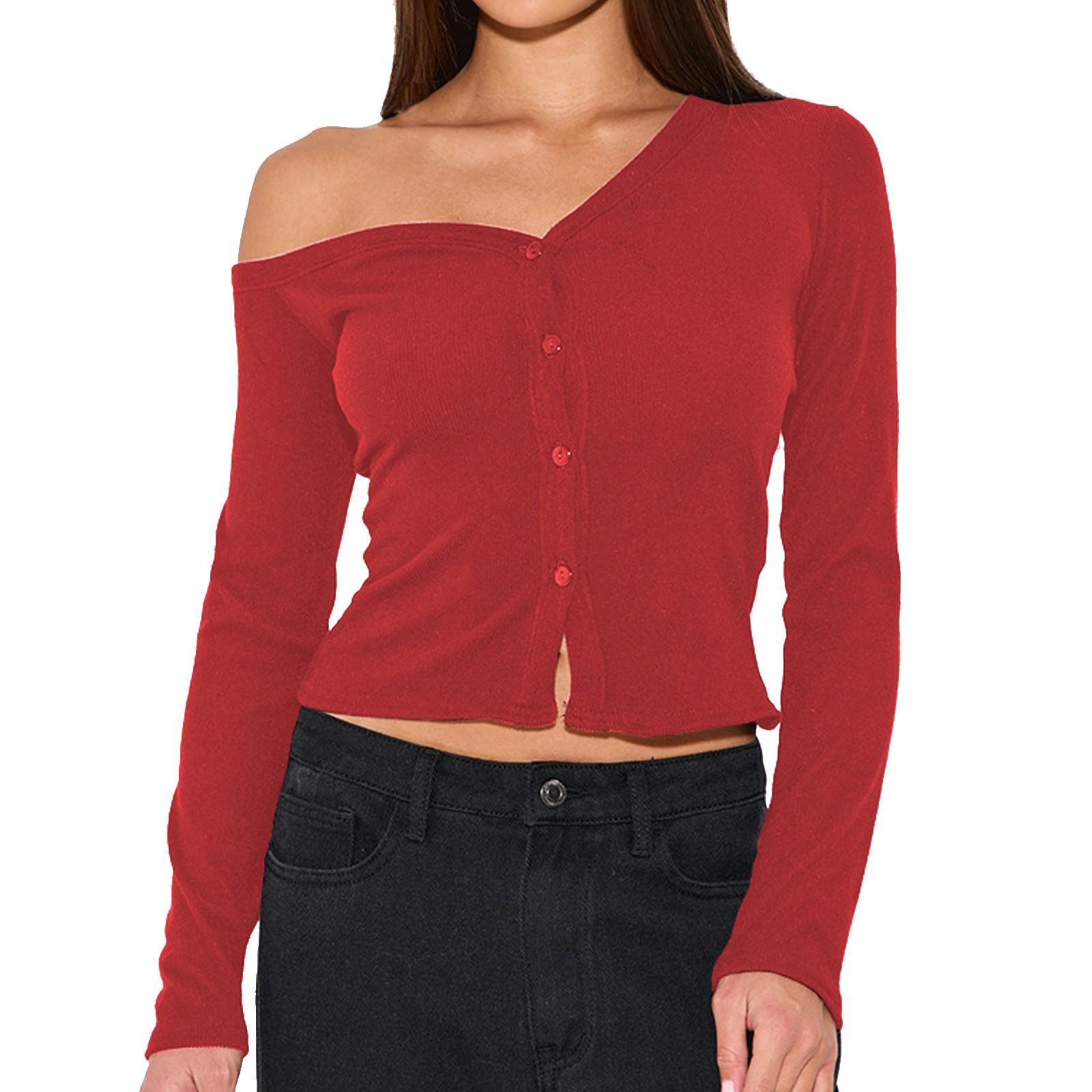 

Женский повседневный модный кардиган на пуговицах с длинным рукавом и открытыми плечами, облегающий топ M розовый