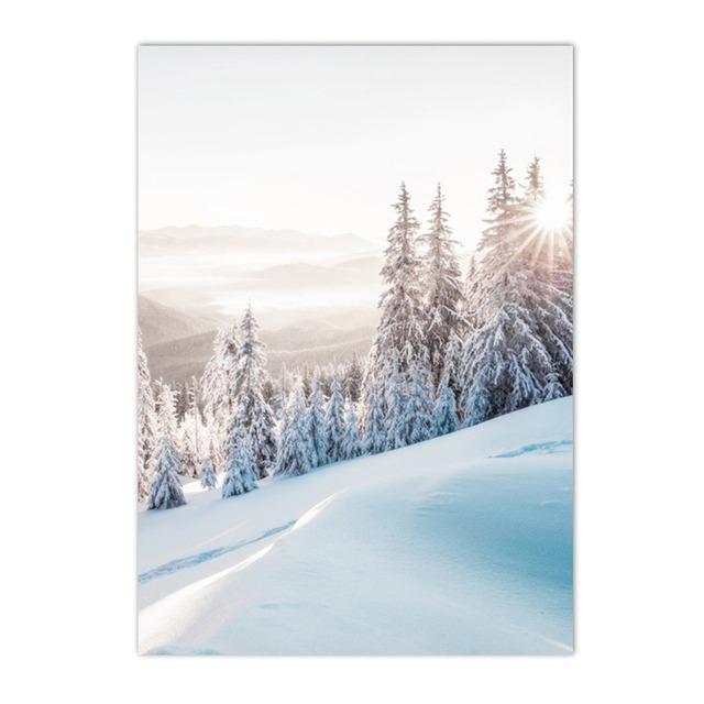 Winter Lake Mountain Canvas Painting Snow Tree Deer Wall Art Picture Print Natural Landscape Nordic Poster Room Home Decor Gifts