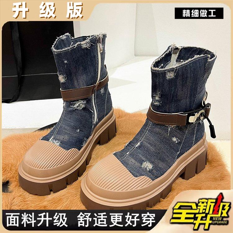 Martin Boots Women's British Style Thin 2025 Autumn New Thick-soled Breathable Versatile Tooling Boots Western Cowboy Short Boots