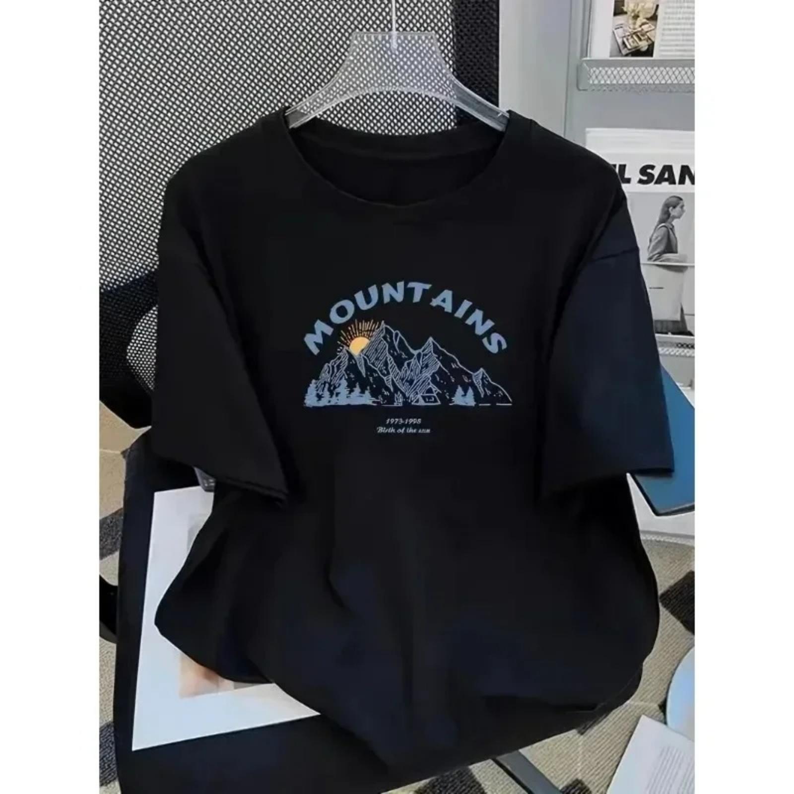 Повседневная мягкая трендовая футболка Харадзюку Женская одежда Футболка Непрерывная и волнистая горная вершина Мода S