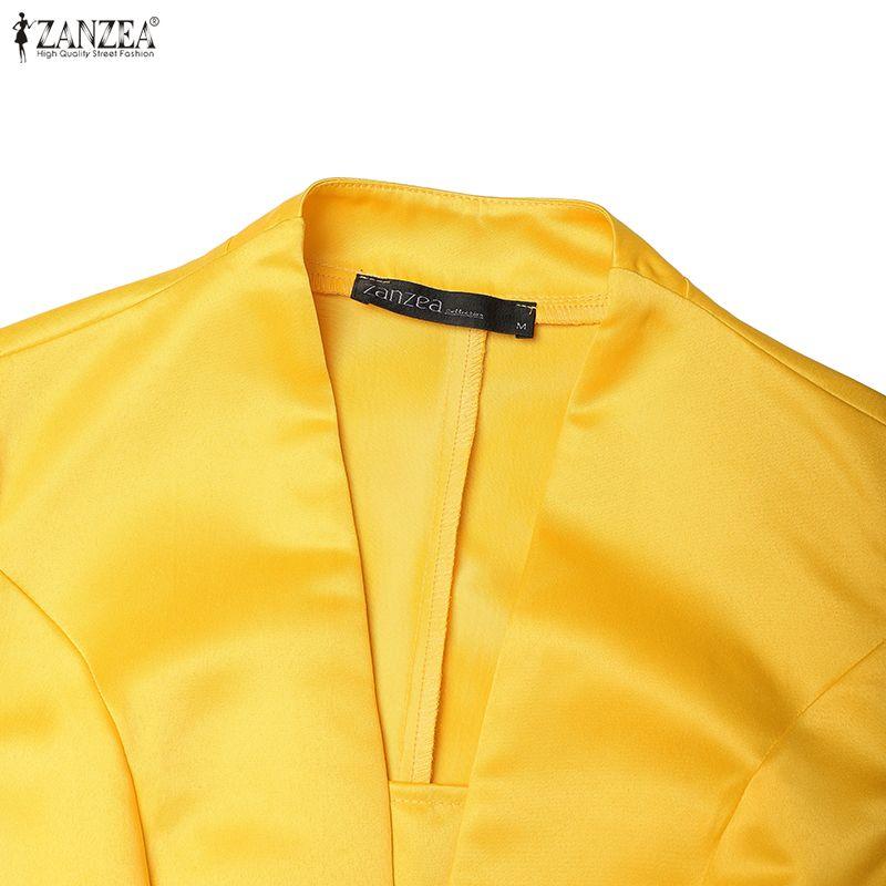 ZANZEA Damen Freizeit V-Ausschnitt Kurzarm Elegantes Sommerkleid