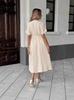 Bohemian Style Deep V Dress With Cross Tie For Casual Summer Wear