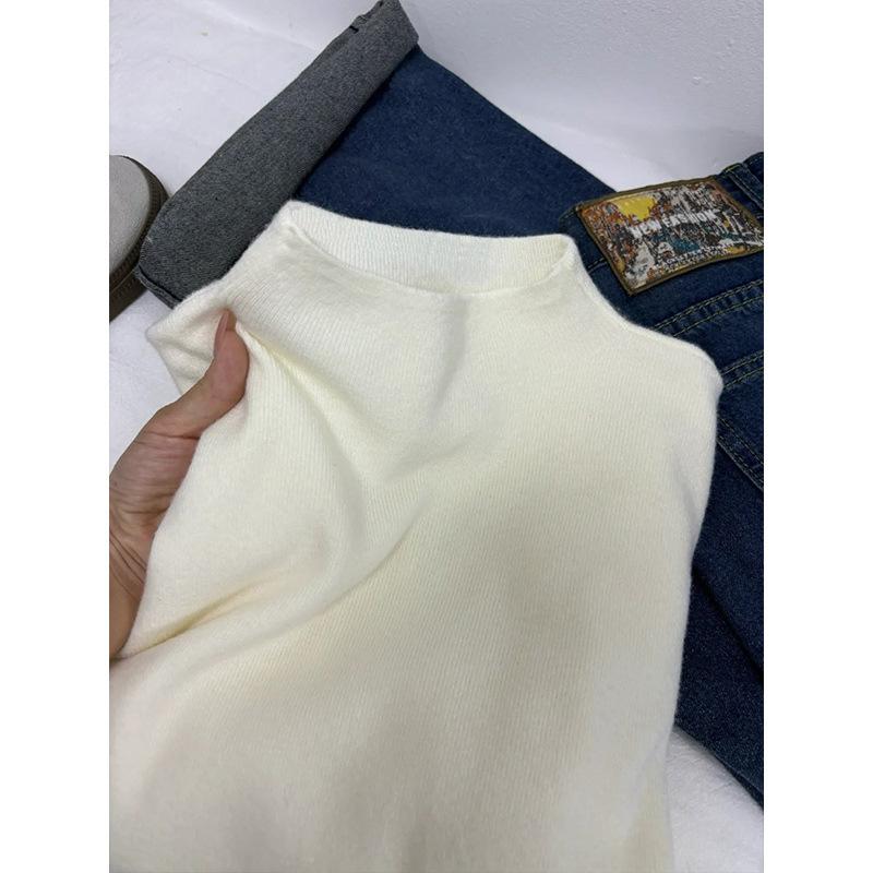 Simple small stand-up neck knitted bottoming shirt women's autumn and winter soft waxy long-sleeved inner sweater casual versatile top