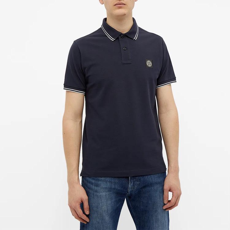 STONE ISLAND Ss21 Stretch Lammfell Poloshirt Herren Poloshirts Marineblau 101522S18-V0020