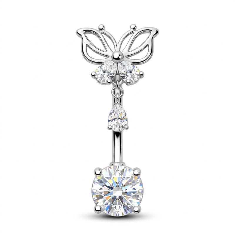 Minimalist Butterfly Belly Button Rings Inlaid Shiny Cubic Zirconia Hypoallergenic Steel for Women Everyday Wear Piercing Jewelry
