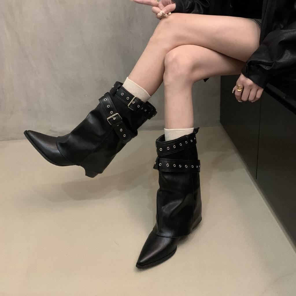 American Spice Girls Belt Buckle Pants Boots Short Boots Women's Boots 2025 Early Autumn New Niche Design Short Boots Western Boots