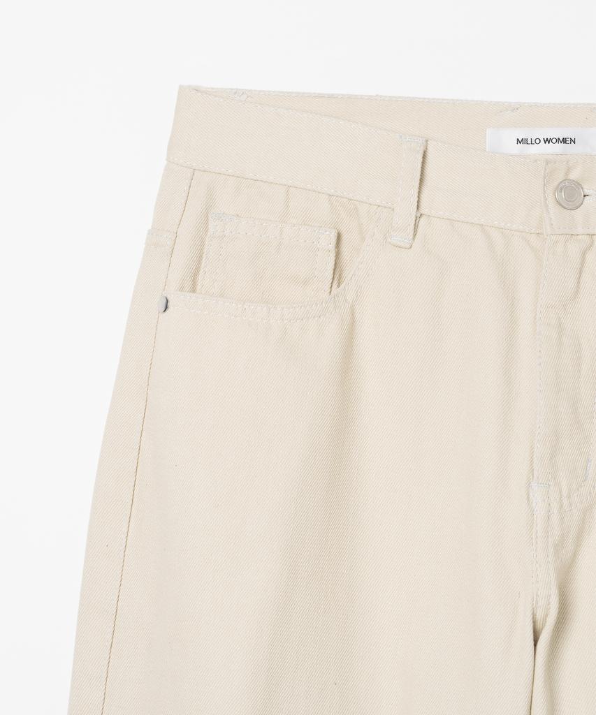 MILLO WOMEN Double Knee Cotton Loose Pants [Ecru]
