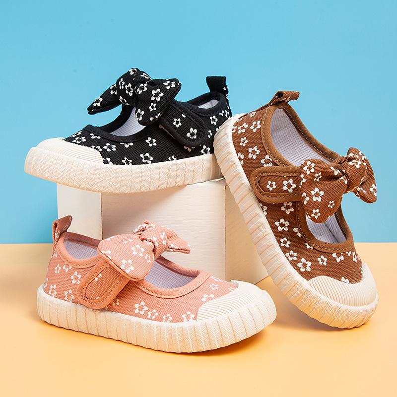 

New Style Baby Breathable Children s Bow Korean Style Comfortable Soft Bottom Canvas Shoes 24 чорний