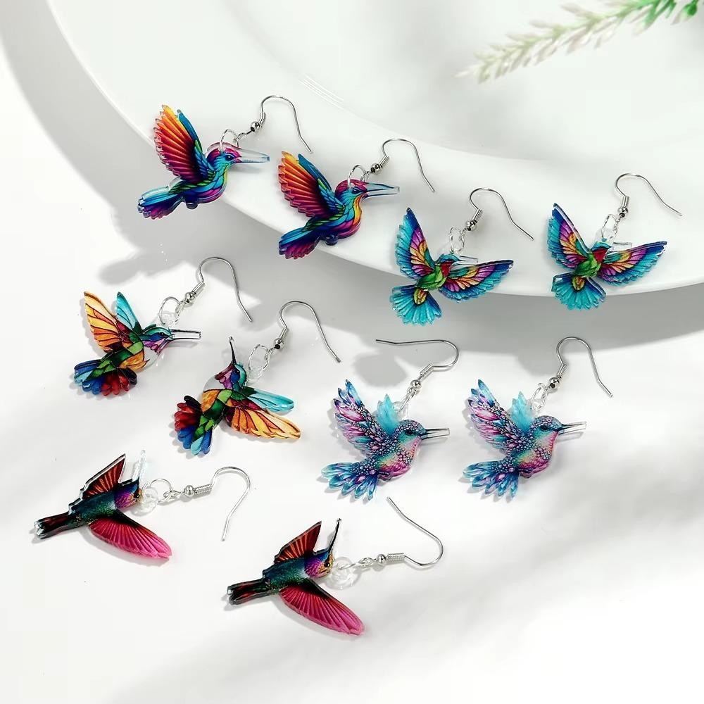 Acrylic Bird Dangle Earrings Retro Style Stud Earrings Gifts 2D Bird Shape Earrings  Women Girls