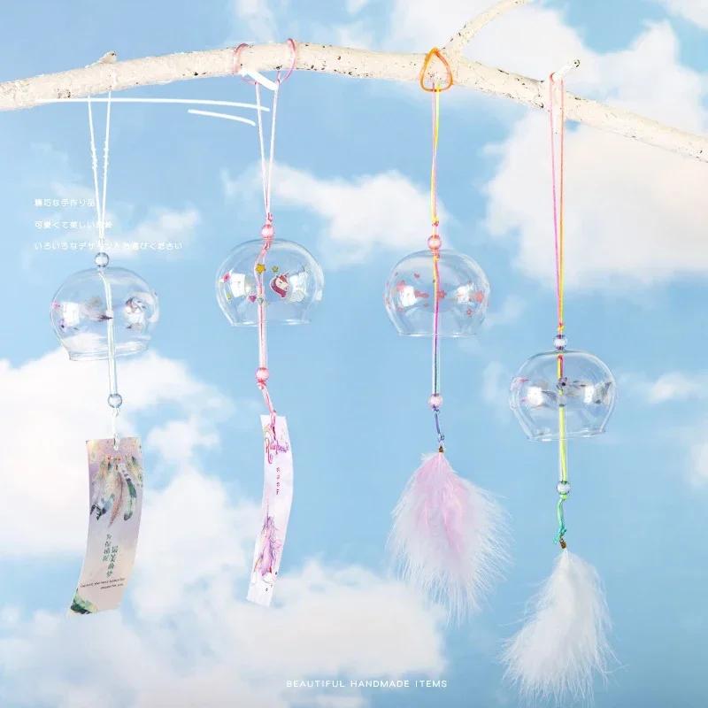 New Japanese Wind Chimes Handmade Glass Home Decoration Pendant Good Luck Wind Chimes Cartoon Cat Sakura Garden Window Bell Gift